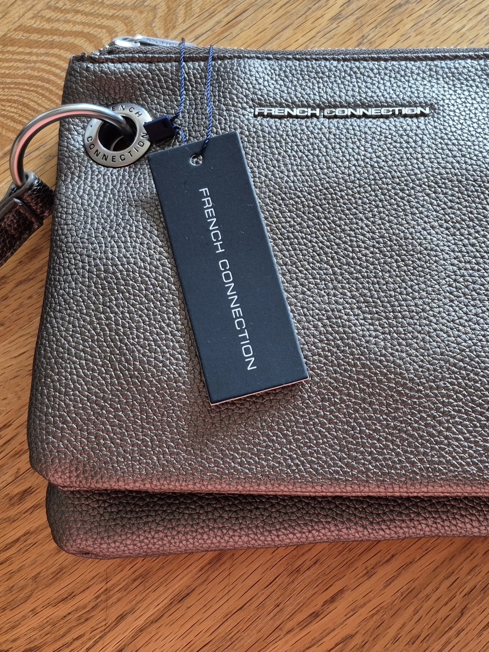 French Connection Metallic Pewter Wristlet